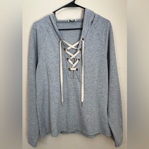 Pullover Gray Hooded Sweatshirt Tie Lace Front
